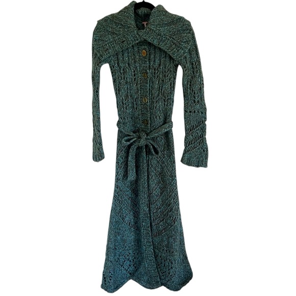 Free People Green Blue Budapest Daydream Long Knit Duster Sweater Cardigan Small - Picture 1 of 10